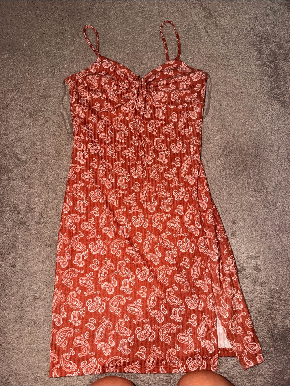 Rust Paisley Spaghetti-Strap Dress